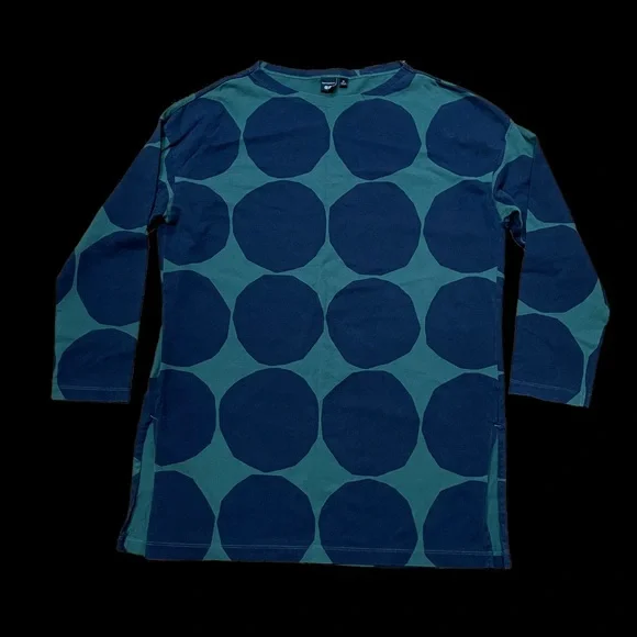 Marimekko x Uniqlo Women's Long Sleeve Tunic sz XS Green With Big Navy Dots EUC - Picture 3 of 12